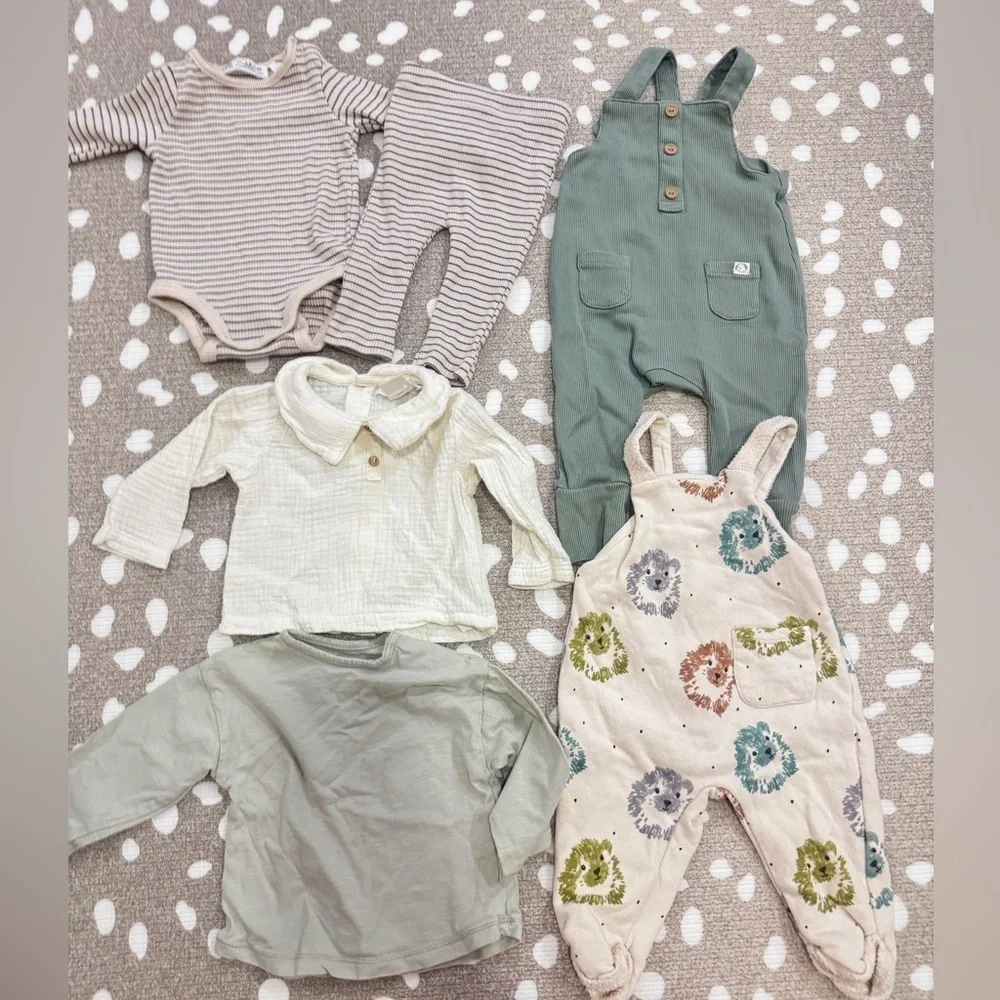 Zara baby bundle lot newborn sage jumpsuit onesie set overalls long sleeve tee